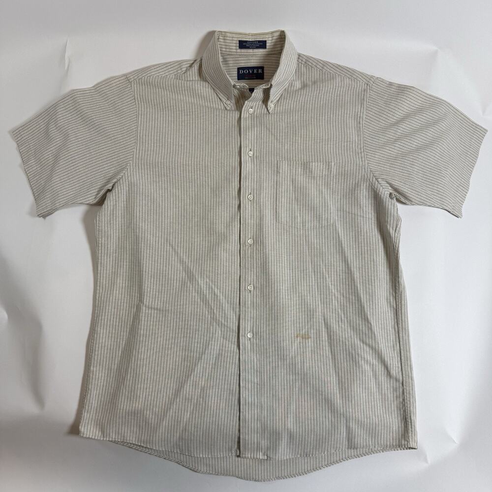 VTG Dover Arrow Men's Beige/Brown Striped Oxford Button-Down Shirt‎ SS 16 1/2 L